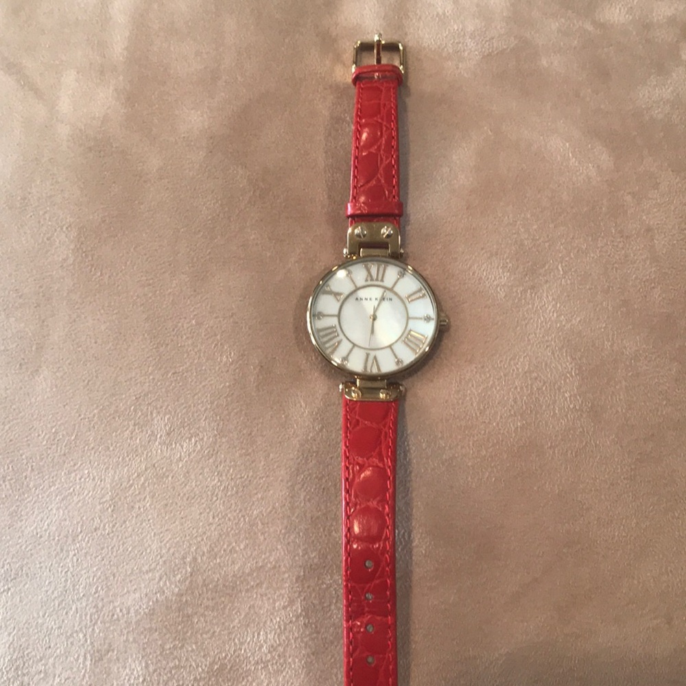 Red and gold Anne Klein watch GENUINE LEATHER